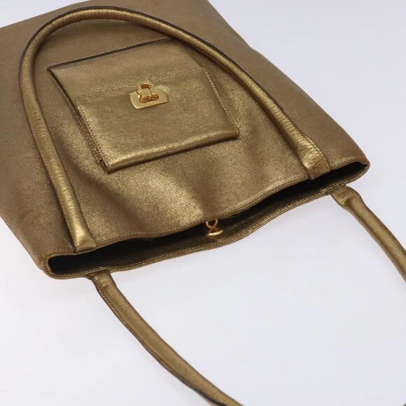 Salvatore Ferragamo Gancini Tote Bag Leather Gold Auth - Picture 4 of 16